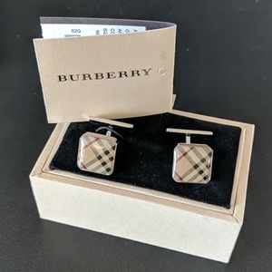 Burberry Plaid Cuff Links - Silver and Cream